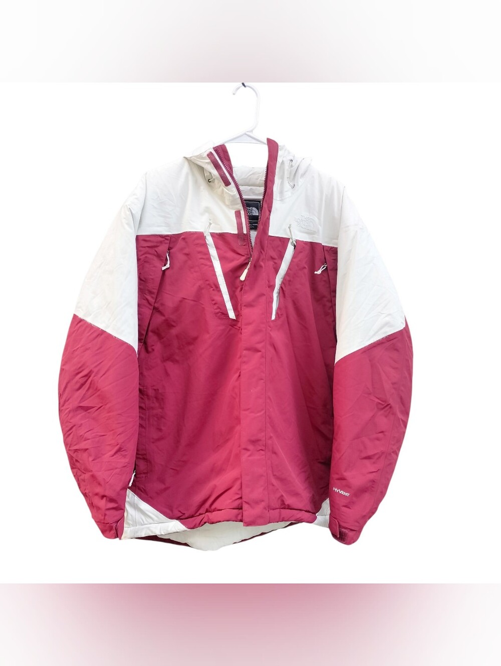 The North Face Men's Large HyVent Hooded Burgundy/White Colorblock Jacket